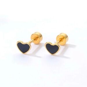 🖤💛18g -316L Surgical Steel Blk/Gold Heart Piercing Stud Earrings NWT